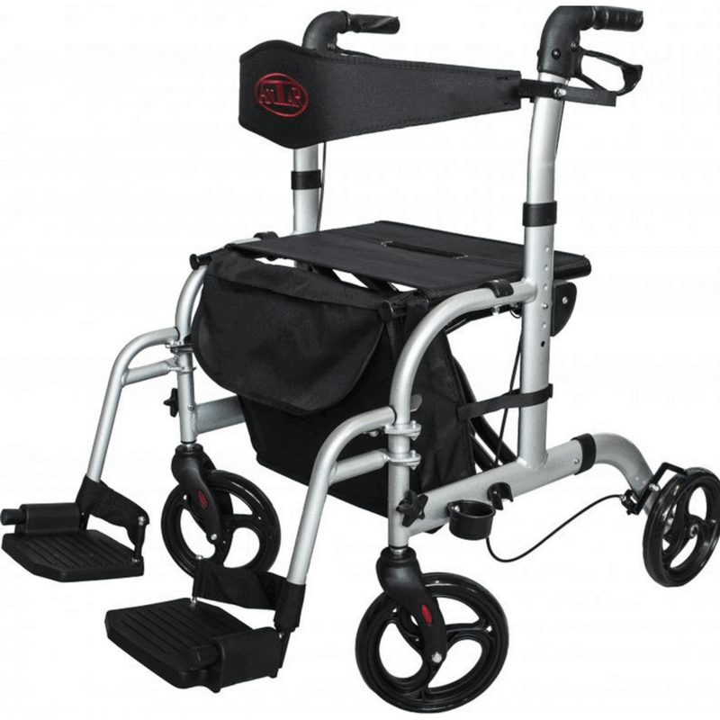 Transportrollator mit Fußstützen