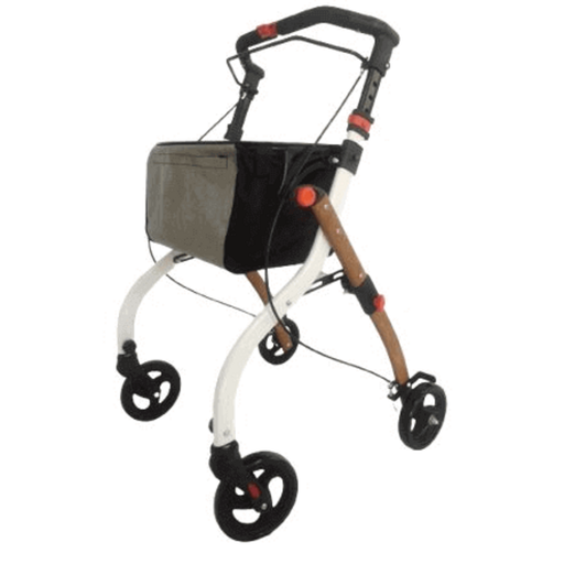 Indoor Rollator in Halbholz-Optik mit Tasche und Tablett Bild 2