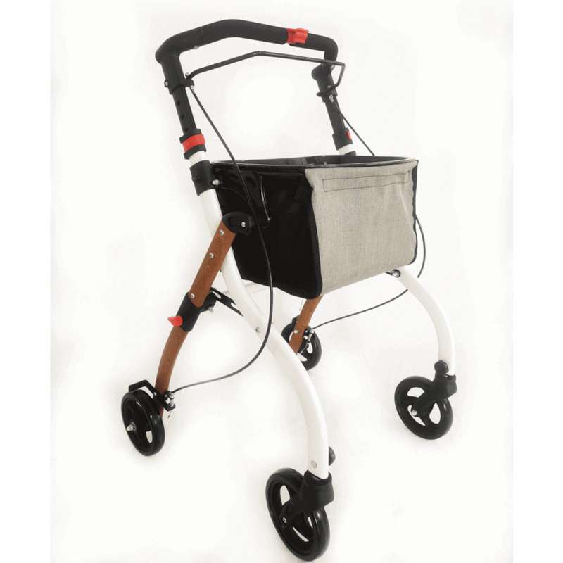 Indoor Rollator in Halbholz-Optik mit Tasche und Tablett