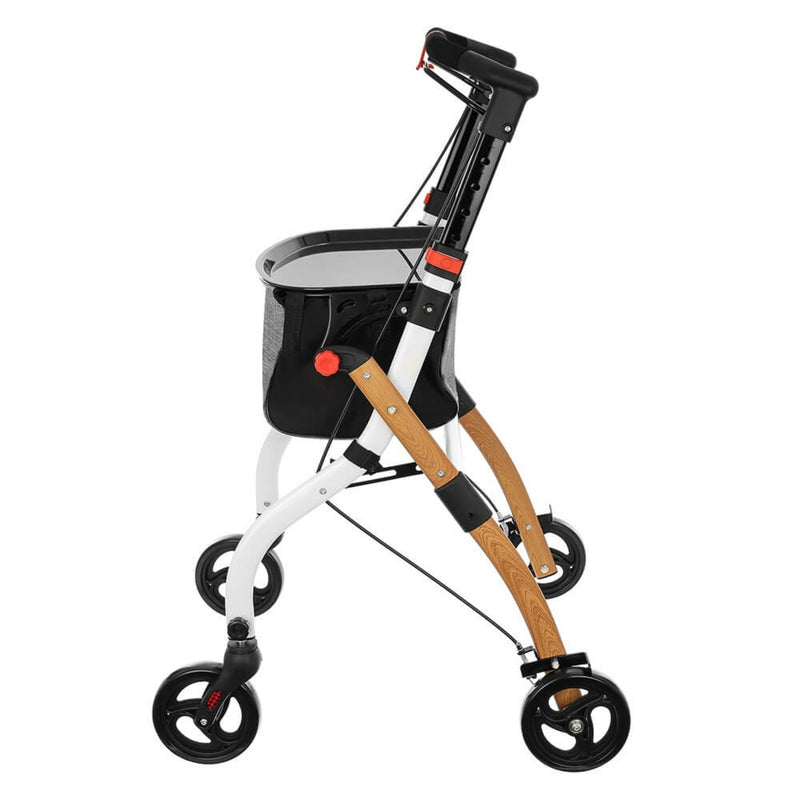 Indoor Rollator in Halbholz-Optik mit Tasche und Tablett Bild 4